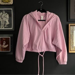 H&M pink cropped zip up hoodie